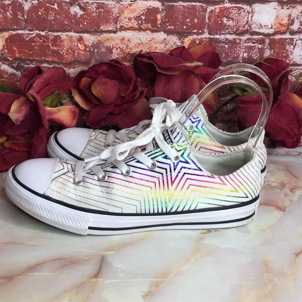 Converse All Star Metallic Rainbow Stripe Star Print Low Top Sneakers
